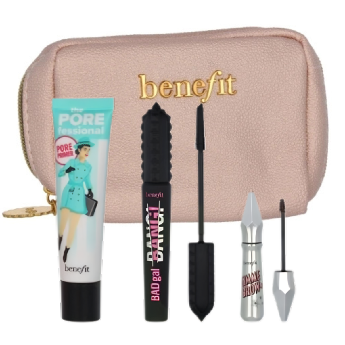 Benefit Top Trip Set – Brow Gel (Shade 3), Mascara, Primer & Makeup Pouch